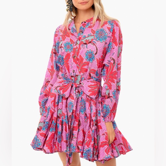 Tuckernuck RHODE Emma Fluted Floral-Print Cotton-Poplin Mini Dress Large - Picture 3 of 8